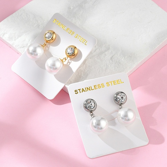 304 круглые серьги-гвоздики с подвесками из пластика и нержавеющей стали с жемчугом, со стразами, вакуумное покрытие pvd