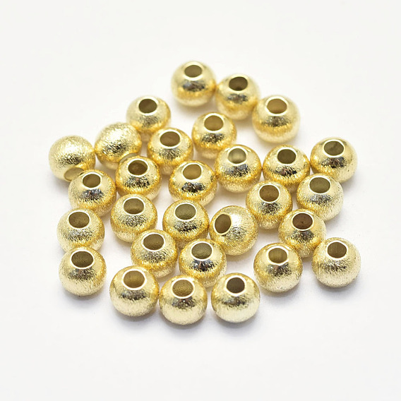 Long-Lasting Plated Brass Textured Beads, Real 18K Gold Plated, Nickel Free, Round