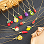 Brass Enamel Fruit Pendant 201 Stainless Steel Cable Chain Necklaces for Women, Ion Plating(IP), Real 18K Gold Plated