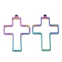 304 Stainless Steel Open Back Bezel Cross Pendants, For DIY UV Resin, Epoxy Resin, Pressed Flower Jewelry
