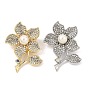 Flower Alloy Rhinestone Lapel Pin Brooches, with Plastic Imitation Pearl