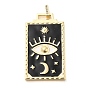 Real 18K Gold Plated Brass Rhinestone Pendants, with Enamel, Rectangle with Eye & Moon Charm