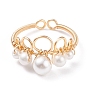 Shell Pearl Braided Crown Open Cuff Ring, Copper Wire Wrap Jewelry for Women