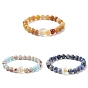 3Pcs 3 Style Natural Sodalite & Topaz Jade & Synthetic Imperial Jasper Round Beaded Stretch Bracelets Set, Stackable Bracelets