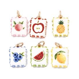 Brass Pendants, Rectangle with Fruits Charms, Golden