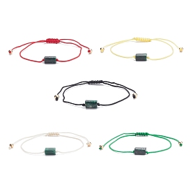 Natural Emerald Column Braided Bead Bracelet, Gemstone Adjustable Bracelet for Women