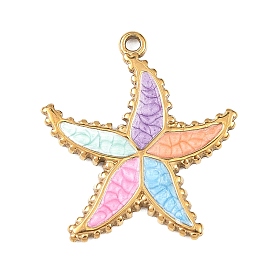 304 Stainless Steel Enamel Pendants, Starfish Charms, PVD Vacuum Plating