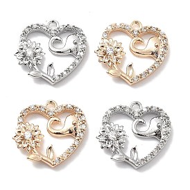 Brass Micro Pave Clear Cubic Zirconia Pendants, Heart