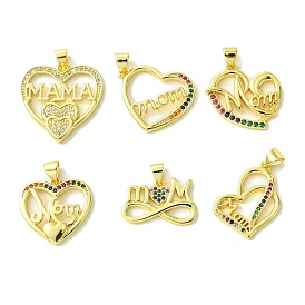 Brass Micro Pave Cubic Zirconia Pendant, Heart with Word Mon