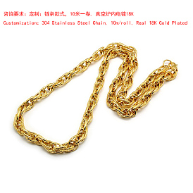 304 Stainless Steel Rope Chains, Ion Plating(IP), Unwelded