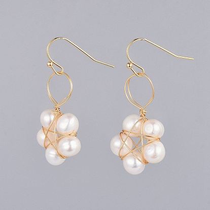 Natural Freshwater Pearl Dangle Earrings, with Brass Earring Hooks