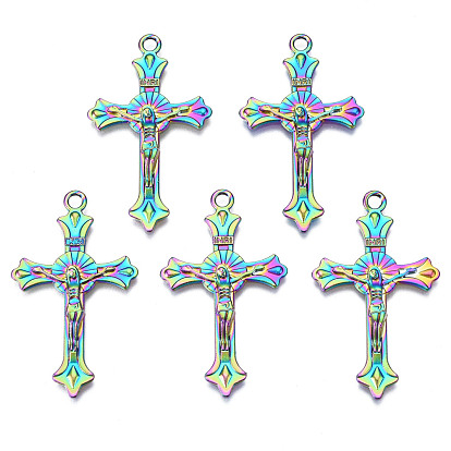 Rainbow Color Alloy Pendants, Cadmium Free & Nickel Free & Lead Free, Cross