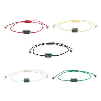 Natural Emerald Column Braided Bead Bracelet, Gemstone Adjustable Bracelet for Women
