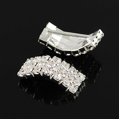 Brass Rhinestone Slide Charms, Silver Color Plated