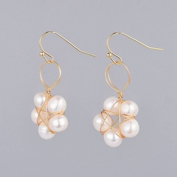 Natural Freshwater Pearl Dangle Earrings, with Brass Earring Hooks