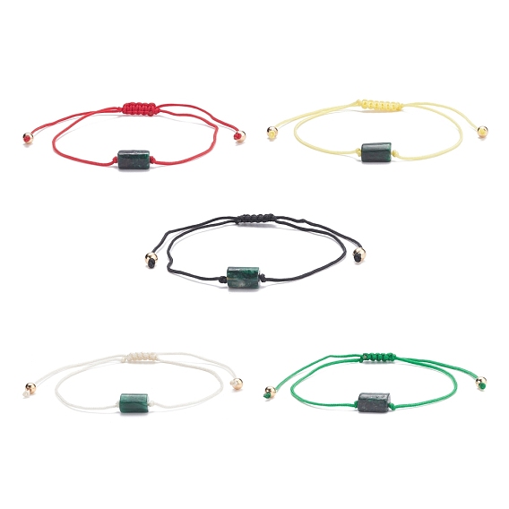 Natural Emerald Column Braided Bead Bracelet, Gemstone Adjustable Bracelet for Women