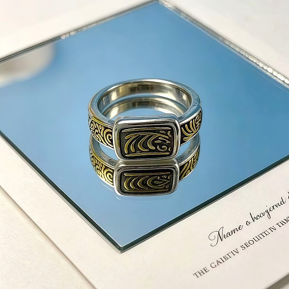 Retro Alloy Cuff Open Rings, Rectangle
