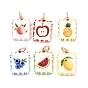 Brass Pendants, Rectangle with Fruits Charms, Golden
