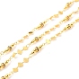 Handmade Brass Link Chains, with Round Brass Beads & Flat Round Glass Beads, Long-Lasting Plated, Soldered, with Spool, Rhombus, Golden