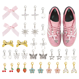 16 Pairs Alloy Shoes Charms and Cloth & Alloy Claw Hair Clips, with Alloy Lobster Claw Clasps, Mixed Shapes