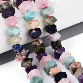 Природные смешанные камень бисер пряди, граненые, рондель, с карточной бумагой