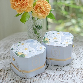 Paper Candy Boxes, for Party, Wedding, Baby Shower, Octagon with Flower Pattern