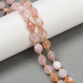 Натуральные вишневые агатовые бусины, граненые, овальные, с бисером