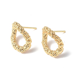 Textured Brass Stud Earring Findings, with 925 Sterling Silver Pins, Twist Oval