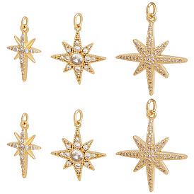 6 шт 3 стили латунные подвески из микропаве с фианитом, с прыжковых колец, звезда очарование