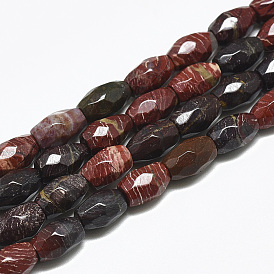 Natural Red Rainbow Jasper Beads Strands, Faceted, Oval