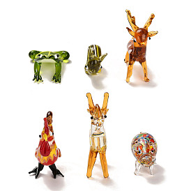 Handmade Lampwork 3D Animal Ornaments, for Home Office Desktop Decoration, Rooster/Pig/Frog/Snail/Deer