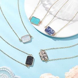 Прямоугольные подвески из натурального розового кварца/далматинской яшмы/тигрового глаза/содалита/синтетической бирюзы, ожерелья-цепочки из латуни для женщин