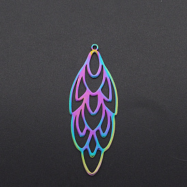 Ion Plating(IP) 201 Stainless Steel Big Pendants, Feather, Laser Cut