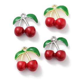 Rack Plating Alloy Enamel Pendants, Lead Free & Cadmium Free & Nickel Free, Cherry Charm