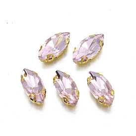 Sew on Rhinestone, Transparent Glass Rhinestones, with Iron Prong Settings, Faceted, Horse Eye
