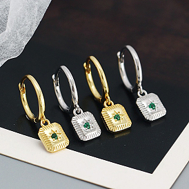 Square with Star 925 Sterling Silver Pave Cubic Zirconia Hoop Dangle Earrings for Women