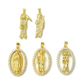 Brass Micro Pave Clear Cubic Zirconia Pendants, Real 18K Gold Plated