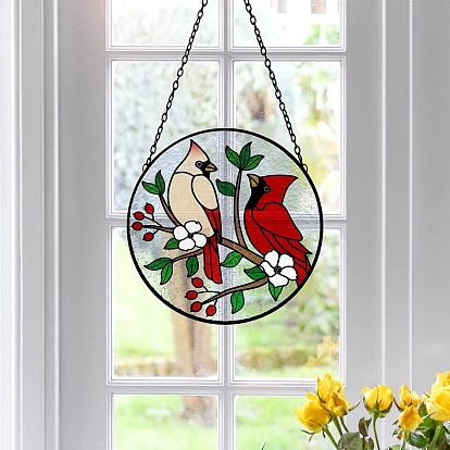 Круглая акриловая витражная планка с цепочкой, Ловец солнца на окно, подвесные украшения для дома, Рисунок птицы