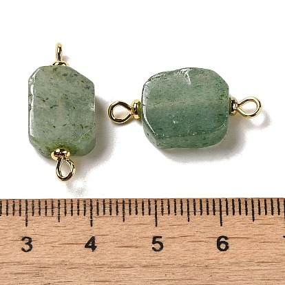 Natural Green Aventurine Connector Charms, Rectangle Links with Real 18K Gold Plated Brass Double Loops