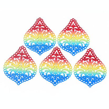 430 Stainless Steel Filigree Joiners, Spray Painted, Etched Metal Embellishments, Rhombus