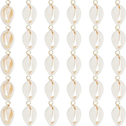 60pcs pendentifs en coquillage cauris naturel, avec fil de cuivre écologique