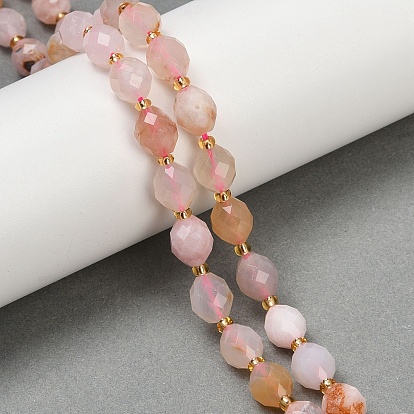 Натуральные вишневые агатовые бусины, граненые, овальные, с бисером