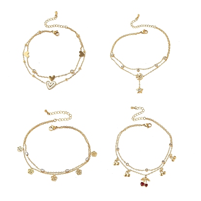 304 Подвеска из нержавеющей стали с прозрачными кубическими циркониями 2 Браслеты на лодыжку для женщин, золотые