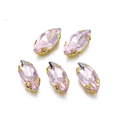 Sew on Rhinestone, Transparent Glass Rhinestones, with Iron Prong Settings, Faceted, Horse Eye