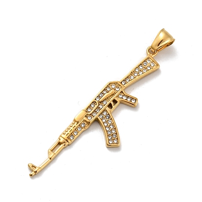 Ion Plating(IP) 304 Stainless Steel Big Pendants, with Rhinestone, Gun