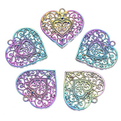 Rainbow Color Alloy Big Pendant Rhinestone Settings, Cadmium Free & Nickel Free & Lead Free, Heart