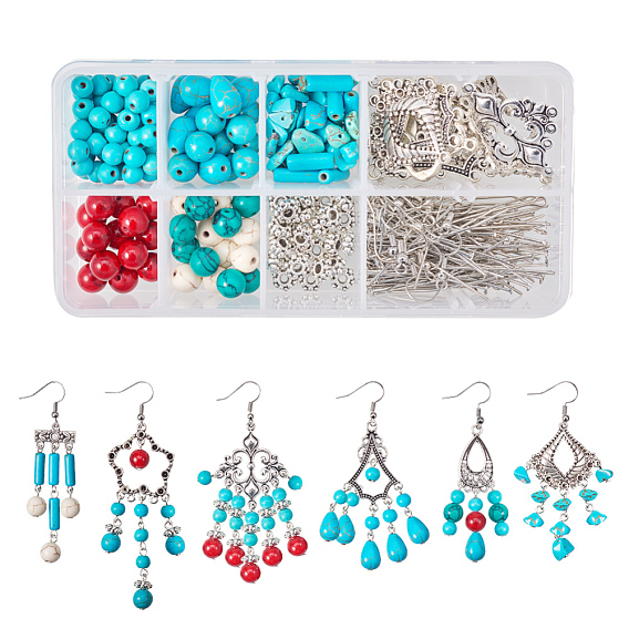 DIY Earring Making, with Tibetan Style Alloy Link, Gemstone Bead, Brass Earring Hooks and Iron Eye Pin