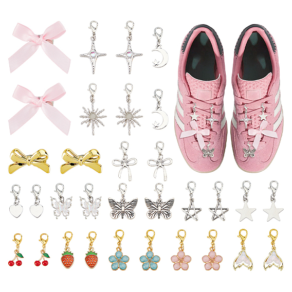 16 Pairs Alloy Shoes Charms and Cloth & Alloy Claw Hair Clips, with Alloy Lobster Claw Clasps, Mixed Shapes