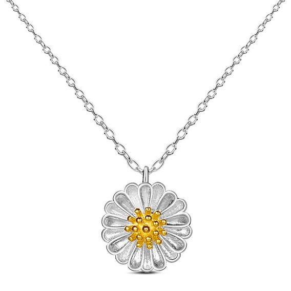 SHEGRACE Fashion Platinum Plated 925 Sterling Silver Pendant Necklace, with Real 24K Gold Plated Daisy Pendant