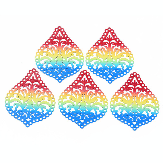 430 Stainless Steel Filigree Joiners, Spray Painted, Etched Metal Embellishments, Rhombus
